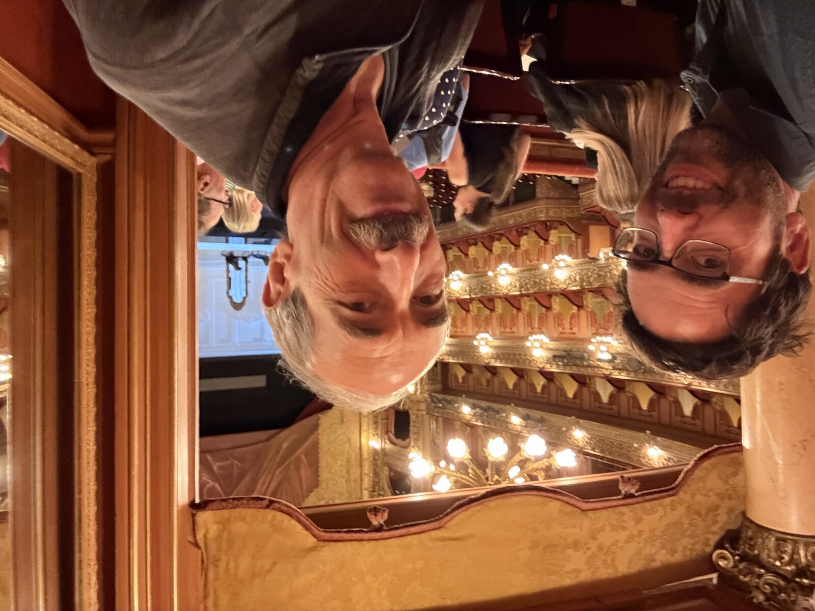 Selfie inside Teatro Colón showing gilded balconies